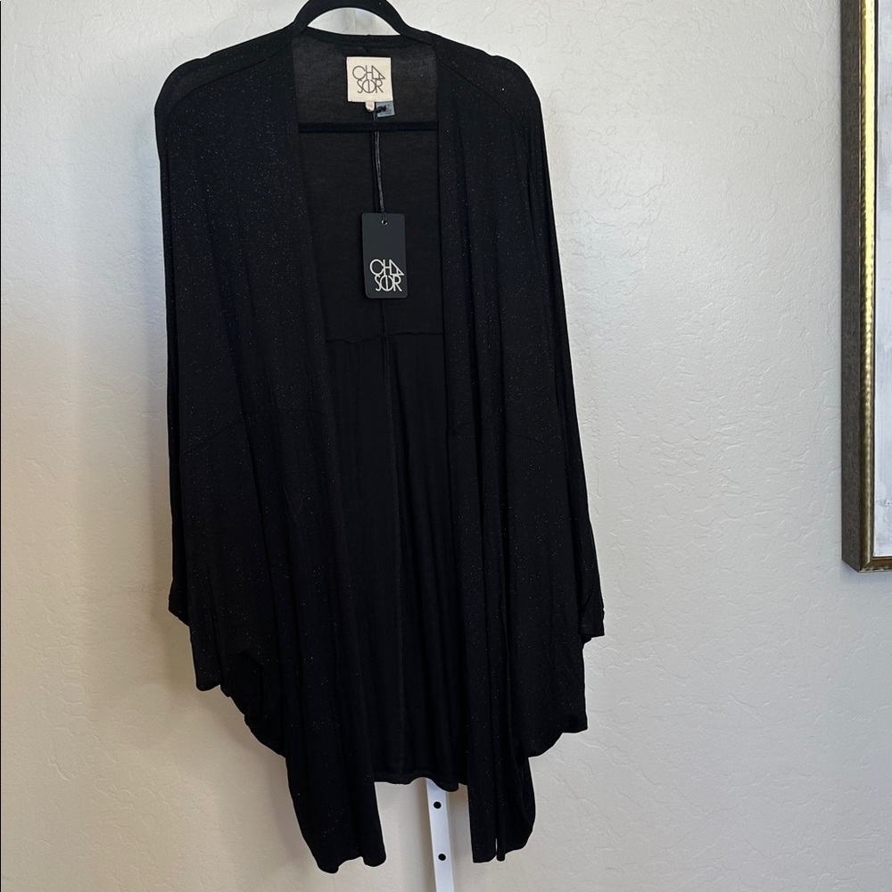 Chaser Women's Black Sparkle Open Front Cardigan